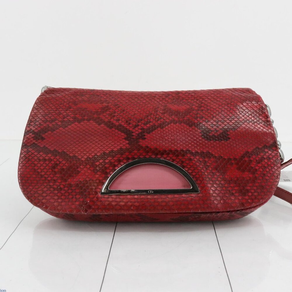 Dior Red Snakeskin Crossbody with Pink Accent and Silver Hardware